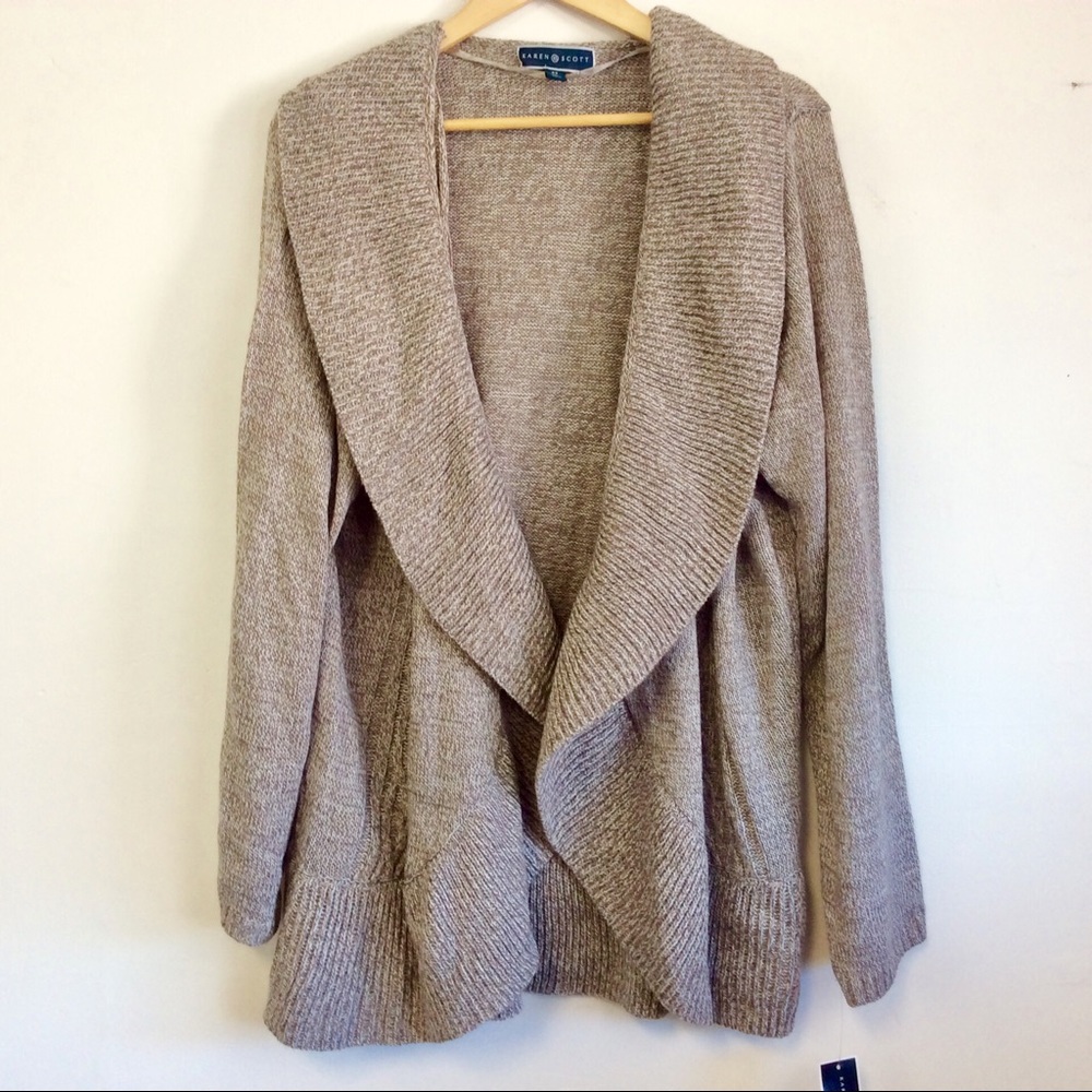 Karen Scott Macy's Plus Cocoon Open Cardigan Tan - Picture 2 of 4
